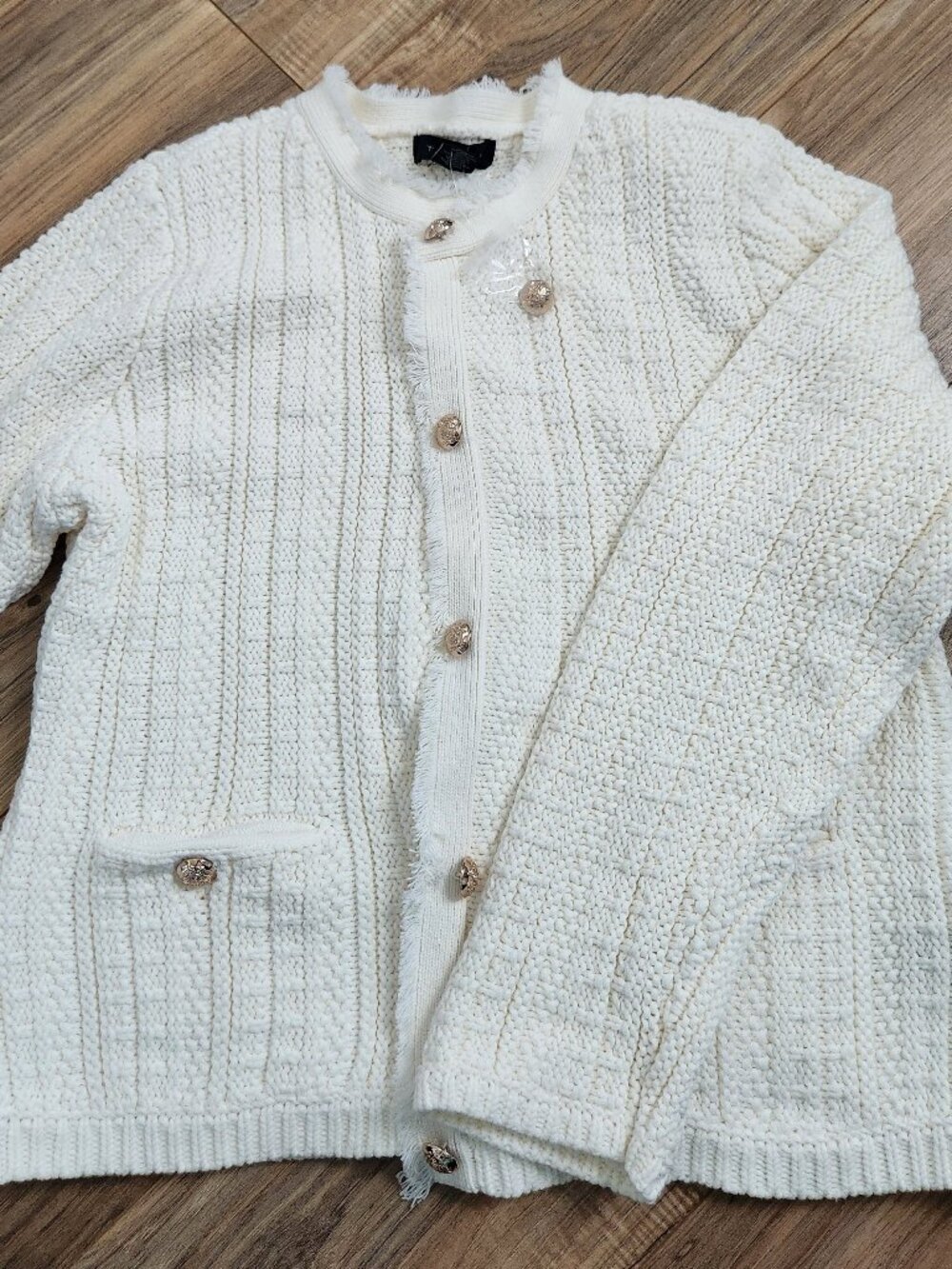 NTW Tahari Ivory Knit Sweater with Gold Buttons